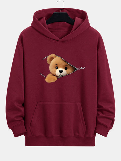 Kellan | Zipper Bear Print Relax Fit Hoodie