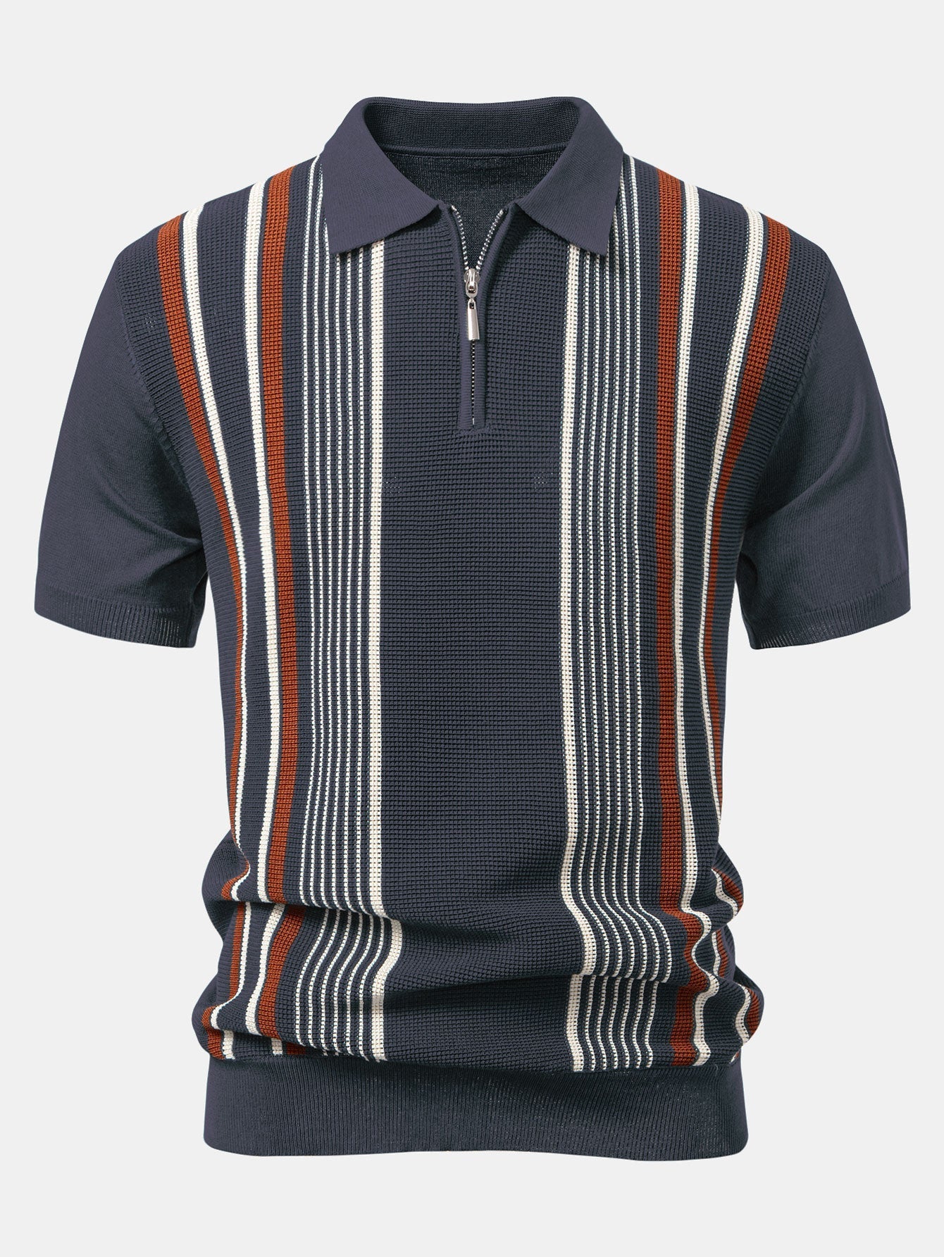 Luke | Stripe Knit Zip Up Polo Shirt