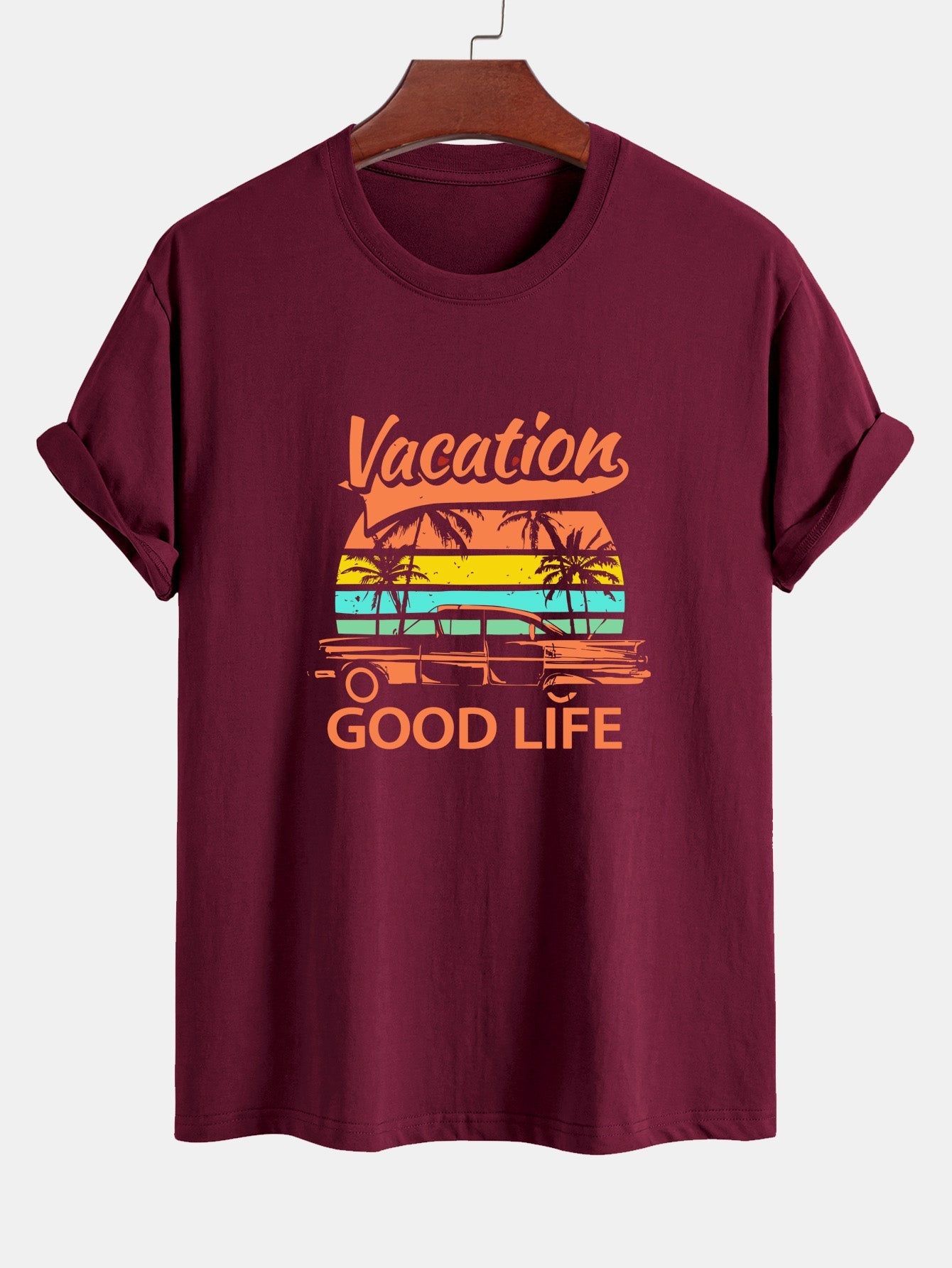 Heladio® | Good Life On Vacation Print Cotton T-Shirt