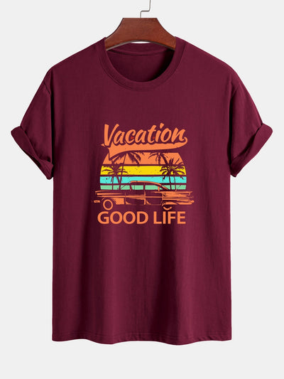 Heladio® | Good Life On Vacation Print Cotton T-Shirt