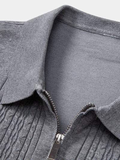 Elijah | Twist Jacquard Knitted Zipper Polo Shirt