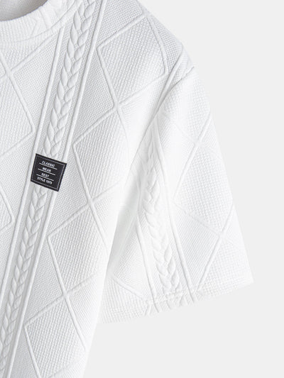 Tomás® | Short Sleeve Geometric Jacquard Arc Hem T-Shirt & Drawstring Corduroy Cargo Jogger Pants