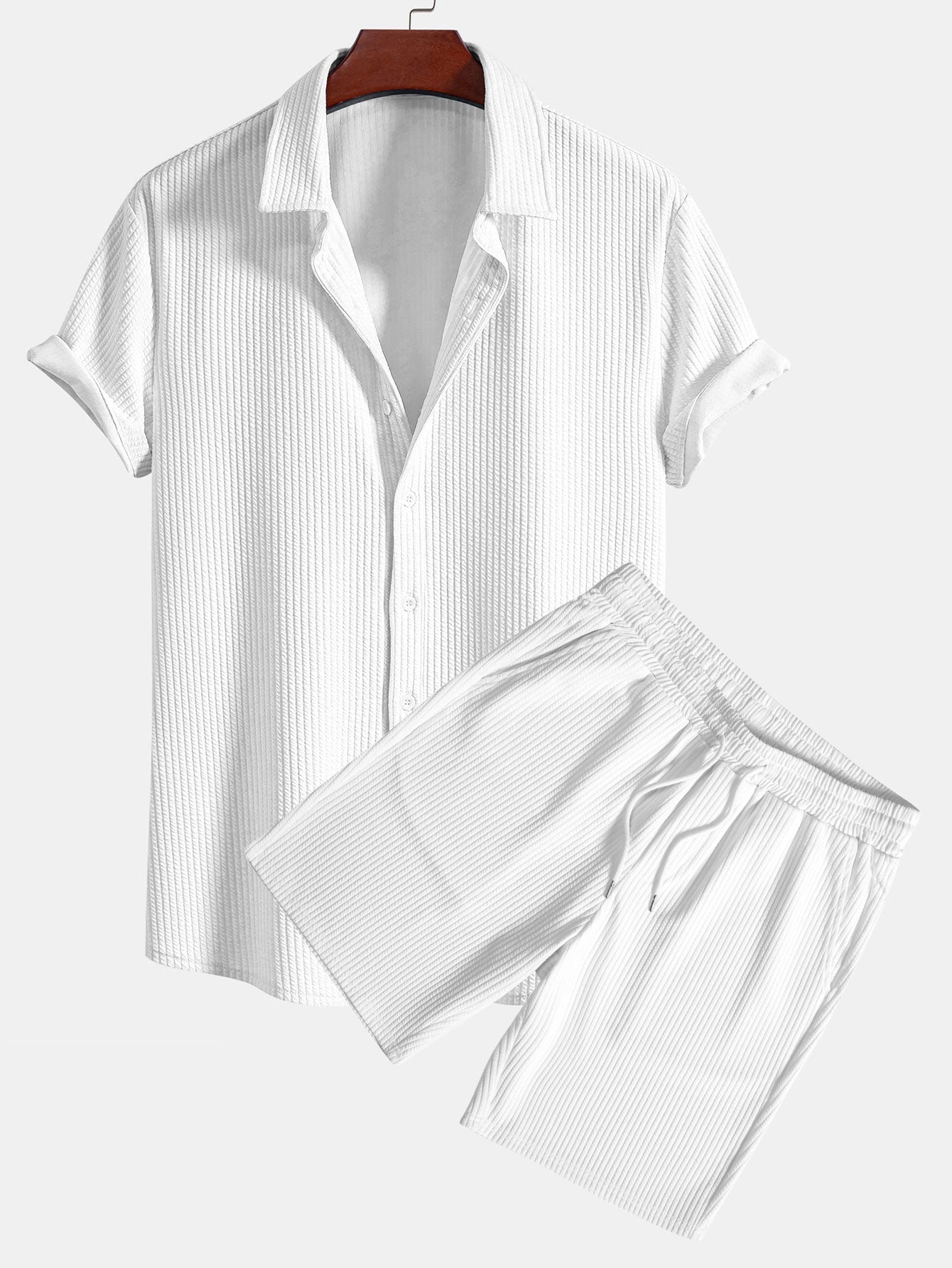 Tate® | Muscle Fit Ribbed Button Up Shirt & Shorts