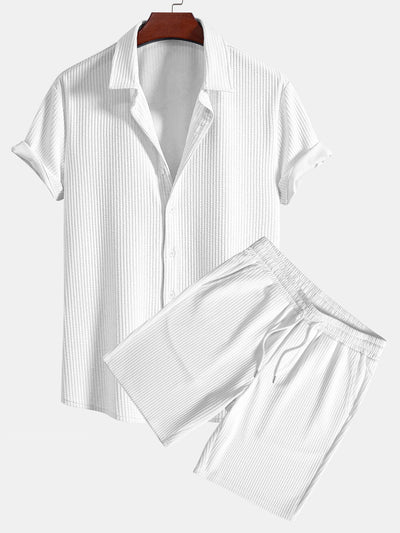 Tate® | Muscle Fit Ribbed Button Up Shirt & Shorts