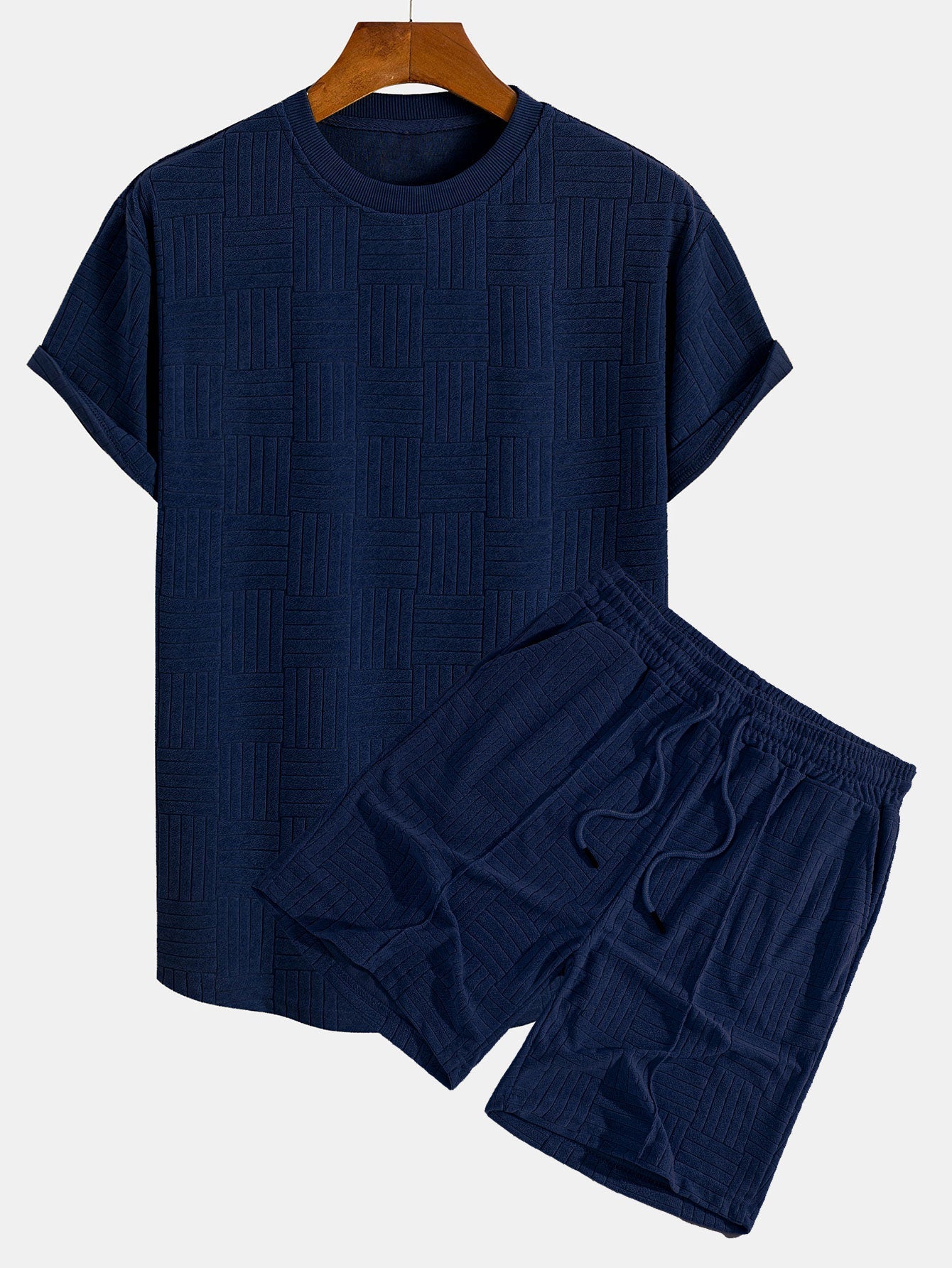 Edilberto® | Striped Towelling Texture Arc Hem T-Shirt & Shorts