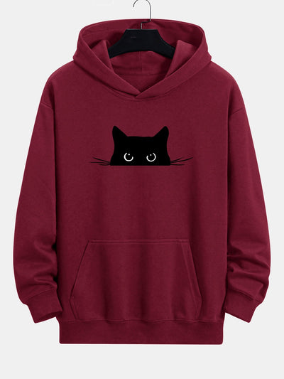 Fausto® | Black Cat Print Relax Fit Hoodie