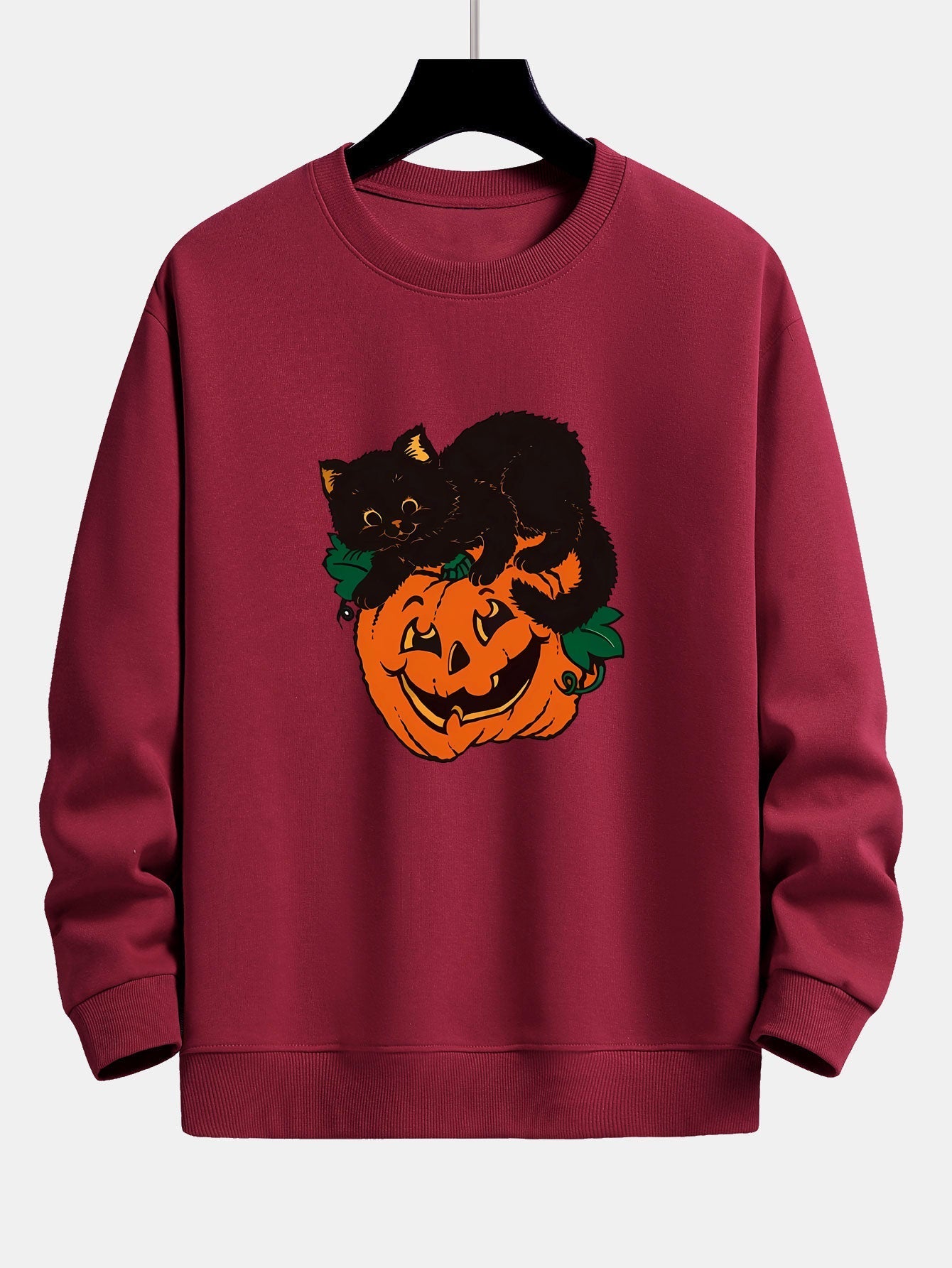 Benicio® | Pumpkin Black Cat Print Relax Fit Sweatshirt