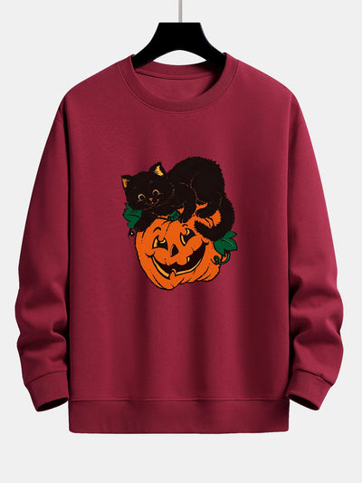 Benicio® | Pumpkin Black Cat Print Relax Fit Sweatshirt