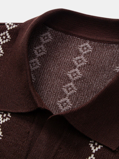 hola Geometric Knit V-Neck Polo Shirt