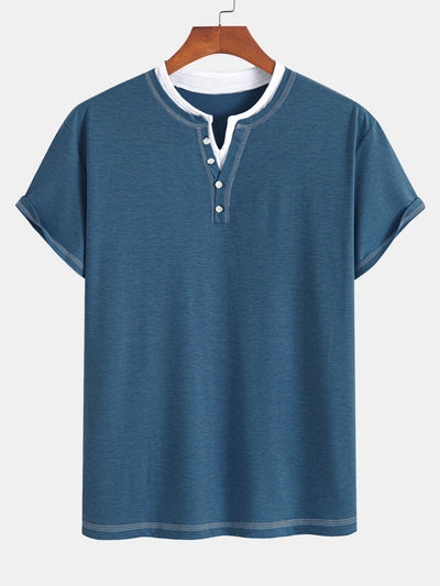 William® | 2-in-1 Notched Collar Contrast Stitching T-Shirt