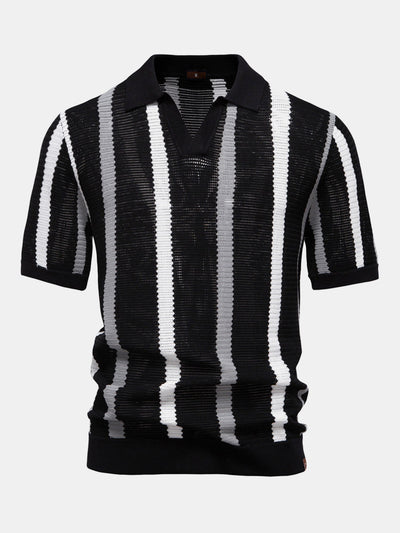 Jordan | Stripe Knit V Neck Polo Shirt
