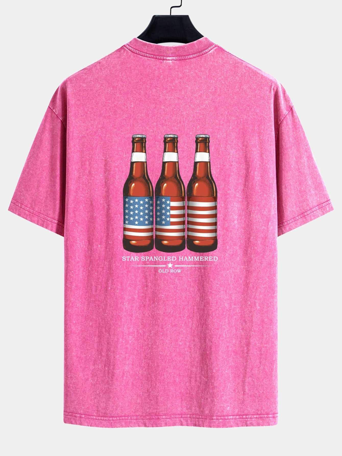 Jairo® | USA Old Row Beer Print Washed Distressed Drop Shoulder T-Shirt