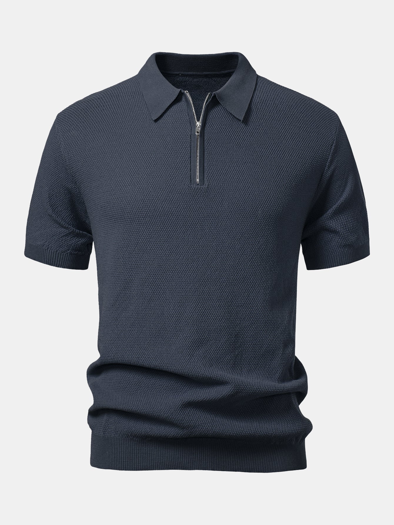 Julian | Textured Zip Up Knit Polo Shirt