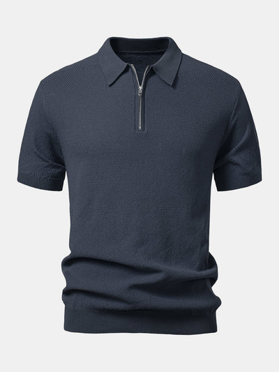 Julian | Textured Zip Up Knit Polo Shirt