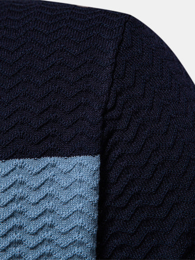 Cameron | Contrast Textured Jacquard Knit Zip Up Polo Shirt