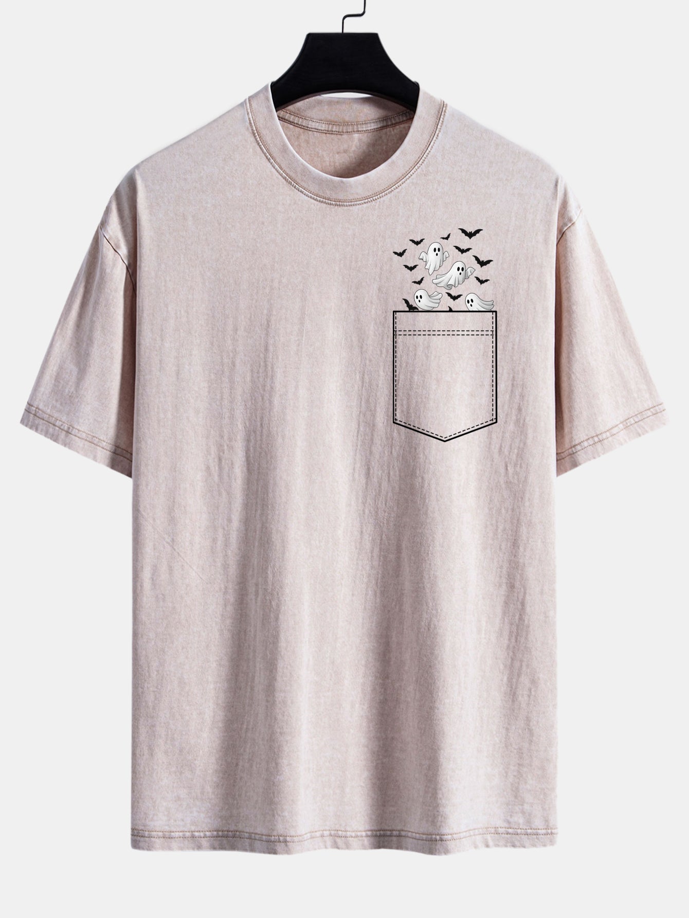 Bardo® | Pocket Bat Ghost Print Washed Distressed Drop Shoulder T-Shirt