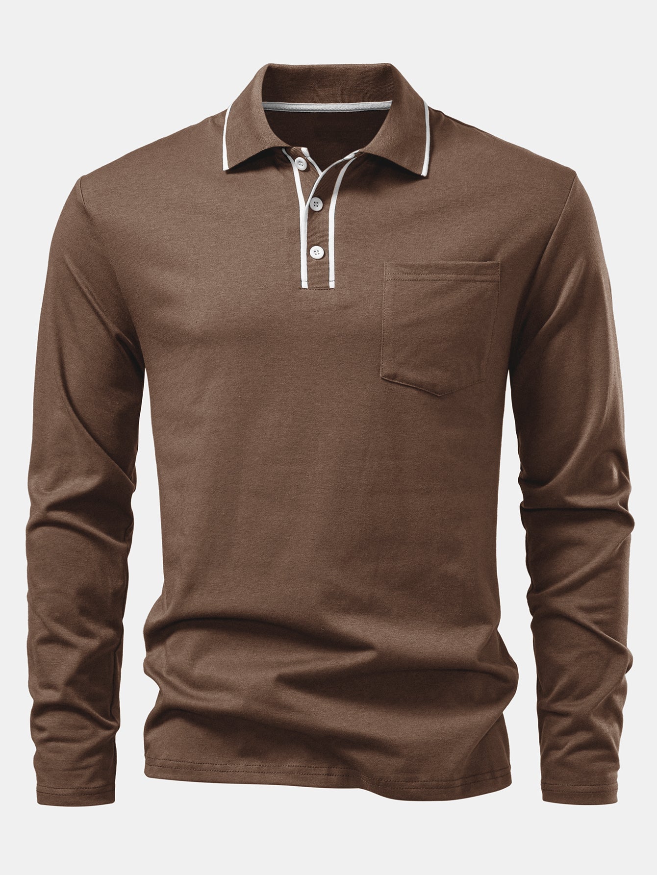 Lucio® | Long Sleeved Contrast Polo Shirt With Pocket