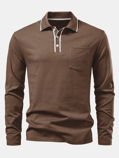 Lucio® | Long Sleeved Contrast Polo Shirt With Pocket