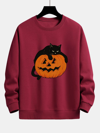 Belisario® | Pumpkin Black Cat Print Relax Fit Sweatshirt