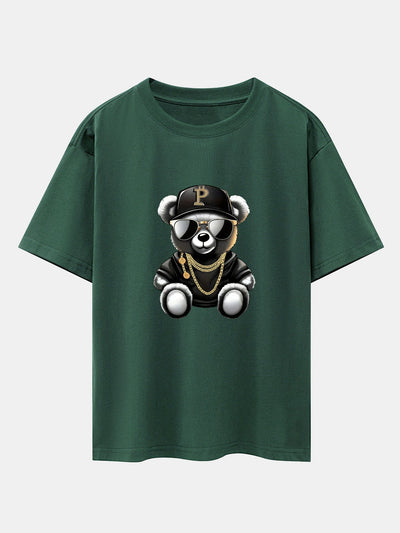 Miqueas® | Hip Hop Bear Print Drop Shoulder Oversize T-Shirt