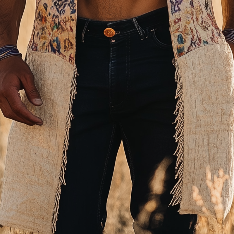 Basil | Men'S Summer Fashion Printed Linen Blended Sleeveless Long Vest