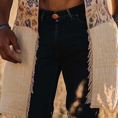 Basil | Men'S Summer Fashion Printed Linen Blended Sleeveless Long Vest