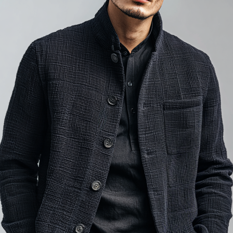 Men's Solid Textred Stand Collar Single Breasted Casal Jacket