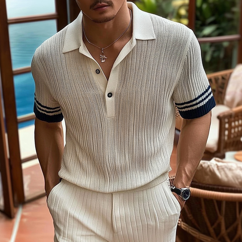 Gustavo | Men'S Casual Contrast Lapel Slim Fit Short Sleeve Knitted Short Sleeve Polo Shirt