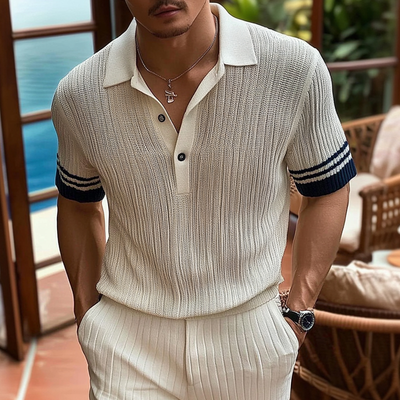 Gustavo | Men'S Casual Contrast Lapel Slim Fit Short Sleeve Knitted Short Sleeve Polo Shirt