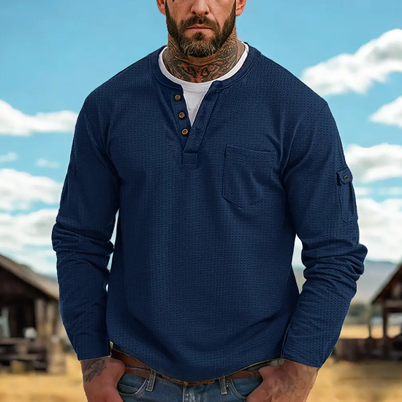 Aner® | Men's Contrast Waffle Button Crew Neck Long Sleeve T-shirt MTA0965J1X