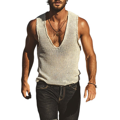 Hugh | Men'S Solid Color Round Neck Knit Loose Tank Tops