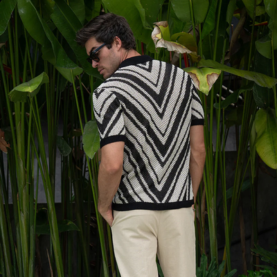 Ellis | Men'S Spring And Summer Fashion Retro Hollow Striped Knitted Short-Sleeved Shirt