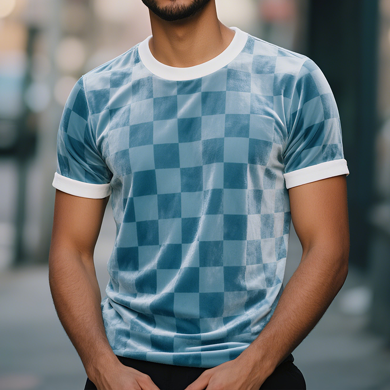 Clint | Men'S Velour Retro Casual Checkerboard Printed Round Neck Short Sleeve T-Shirt