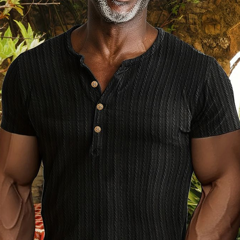 Tracey | Men'S Solid Henley Short Sleeve T-Shirt