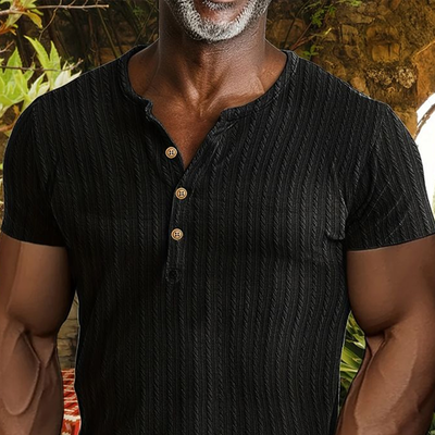 Tracey | Men'S Solid Henley Short Sleeve T-Shirt