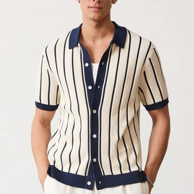 Nathan | Men'S Summer Fashion Casual Vertical Striped Knitted Short-Sleeved Shirt