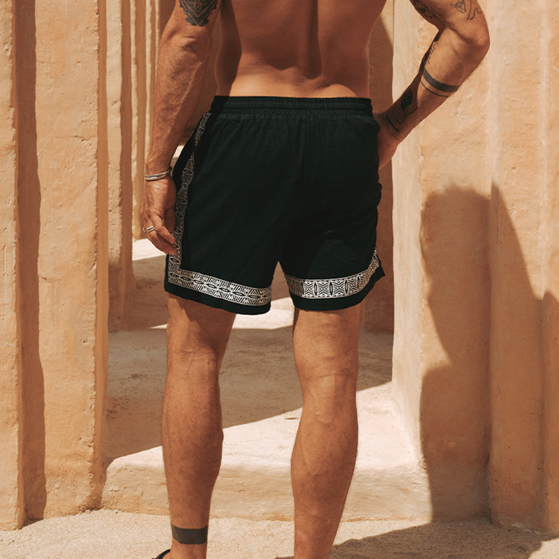 Melvin | Men'S Summer Casual Cotton And Linen Printed Elastic Waist Shorts