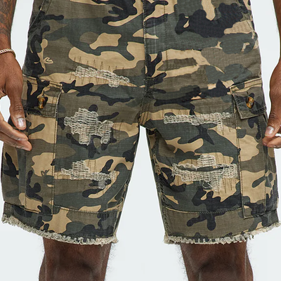 Warren | Men'S Spring And Summer Classic Casual Camouflage Cotton Blended Raw Edge Multi-Pocket Cargo Shorts
