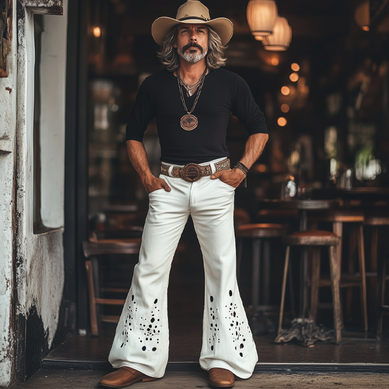 Omar | Men'S Western Cowboy Style Ripped Flared Pants