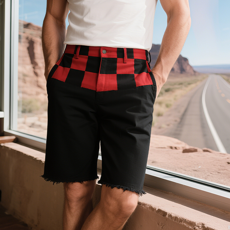 Nicolas | Men'S Spring And Summer Casual American Western Style Cotton Blended Printed Plaid Raw Edge Shorts