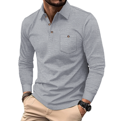 Alan | Men'S Solid Color Waffle Long Sleeve Polo Shirt