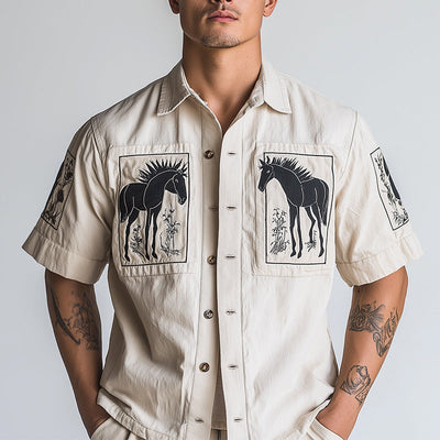 Juan | Men'S Summer Fashion Printed Thin Denim Short Sleeve Shirt
