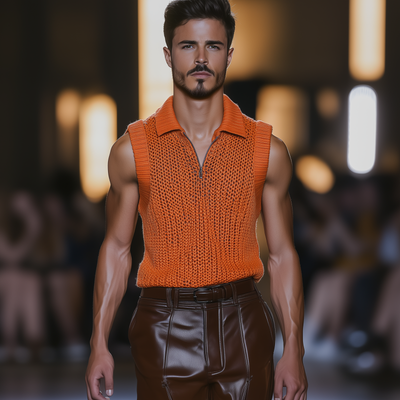 Gabriel | Men'S Casual Solid Color Lapel Zipper Slim Fit Breathable Knit Tank Top