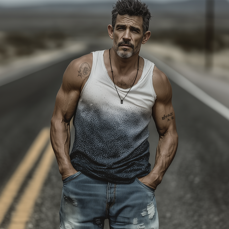 Willis | Men'S Spring And Summer Fashion Casual Art Print U-Neck Cuffs Raw Edge Cotton Blended Tank Top