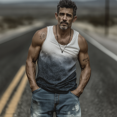 Willis | Men'S Spring And Summer Fashion Casual Art Print U-Neck Cuffs Raw Edge Cotton Blended Tank Top