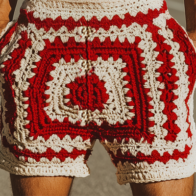 Leslie | Men'S Summer Fashion Casual Hollow Crochet Contrast Knitted Elastic Waist Shorts