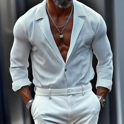 Trevor | Men'S Striped Notch Lapel Chest Pocket Long Sleeve Shirt