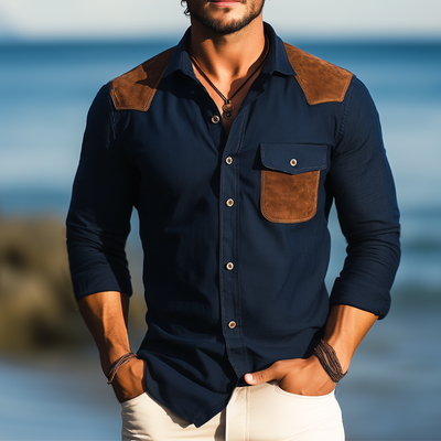 Israel | Men'S Business Cotton Suede Stitching Long Sleeve Shirt