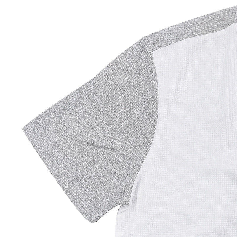 Erik | Men'S Spring And Summer Fashion Casual Waffle Color Contrast Stitching Henry Collar Short Sleeve T-Shirt