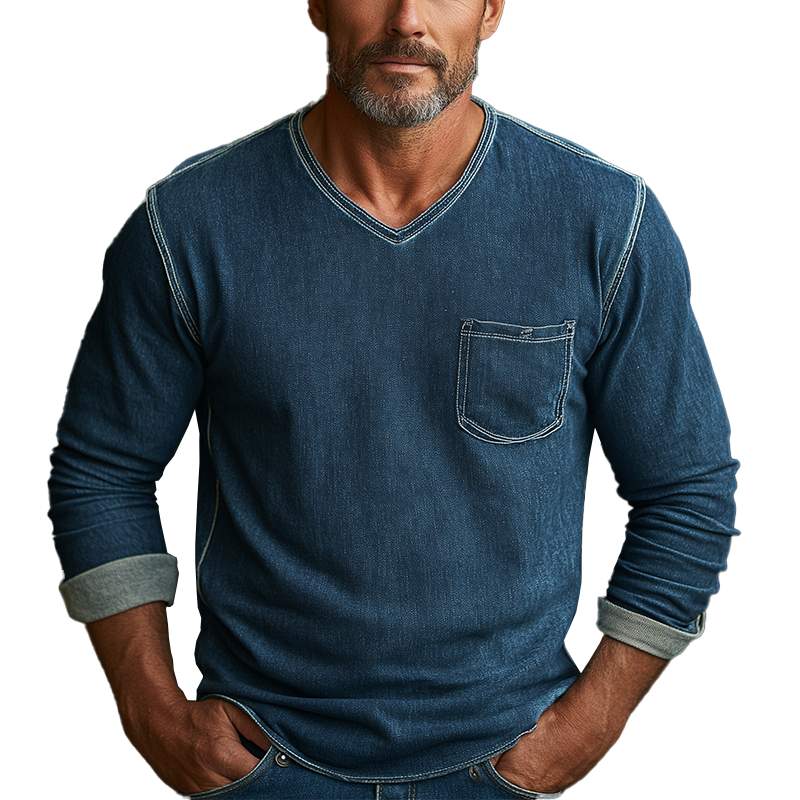 Sergio | Men'S Simple Faux Denim Long Sleeve T-Shirt
